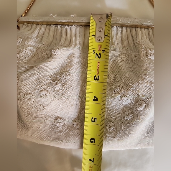 Morabito Vintage glass micro beaded Bag Lined in red Silk. Made In France. - Picture 13 of 16